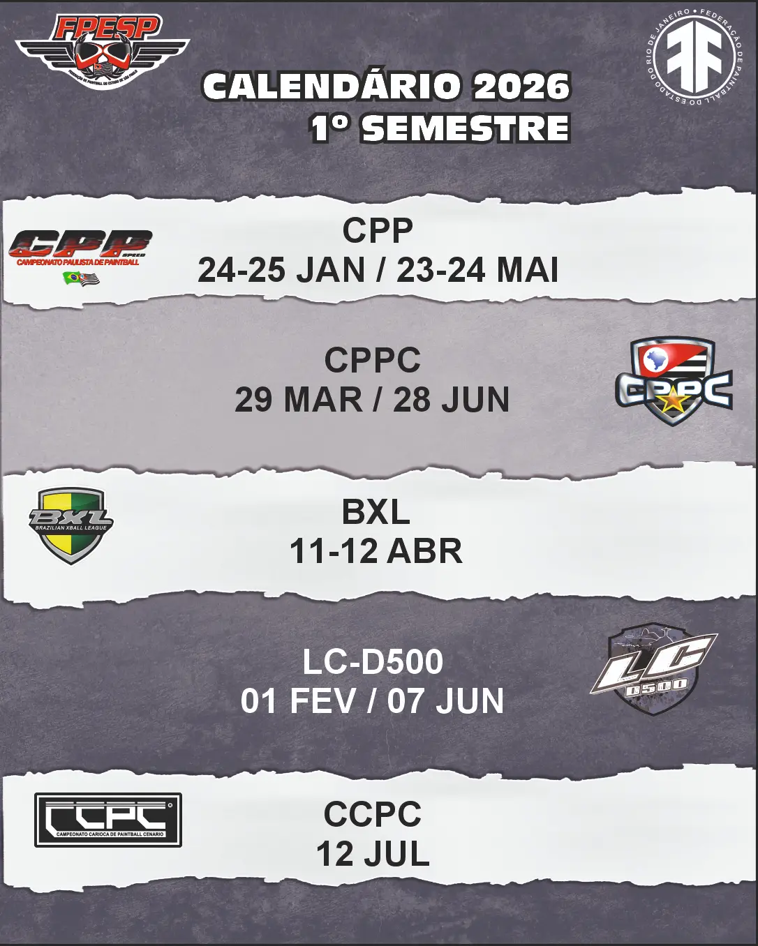 Calendario de eventos - Primeiro Semestre de 2026.